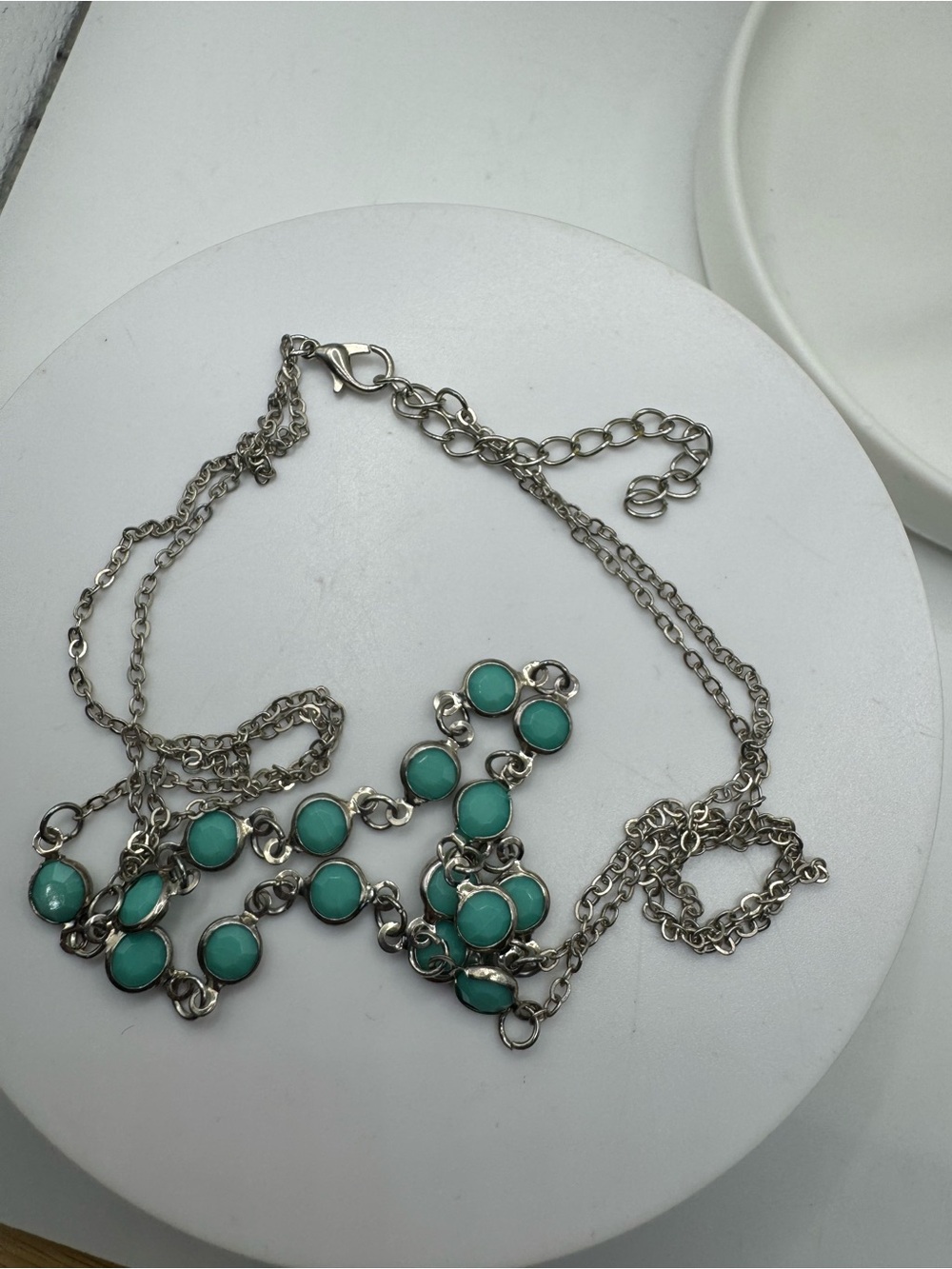 Stainless Steel 2 Layer Fashion Necklace with Turquoise Blue Colored Stones NWOT